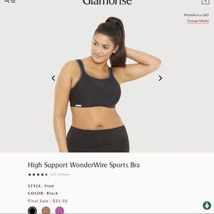 GLAMORISE Black Sports Bra Full Figure NIP 48C